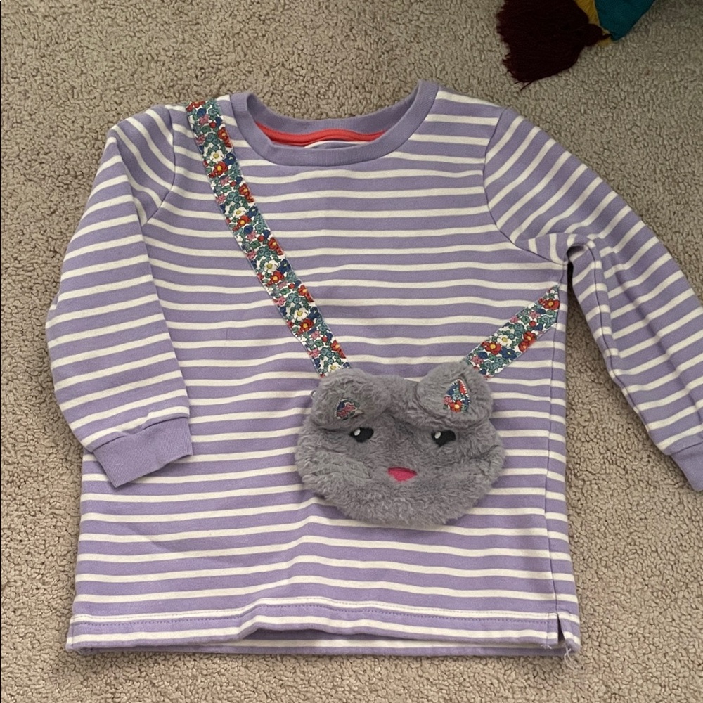 Mini Boden Lavender Striped Long Sleeve Sweatshirt Tunic, Plush Animal Accent